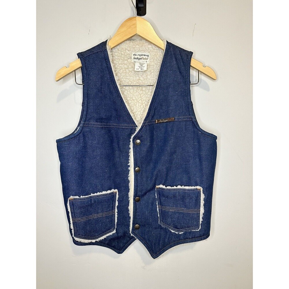 Vintage Sedgefield Vest Mens Sz Small Blue Snap Button Denim Sherpa Lined 70s